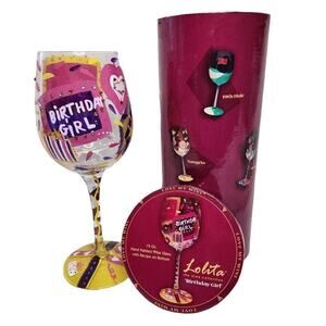 Lolita Bar Drinkware, "Birthday Girl" Hand Painted Champagne Wine Glass